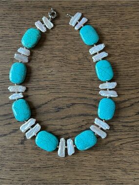 Turquoise & Baroque Pearl Statement Necklace | Bold Summer Resort Styles